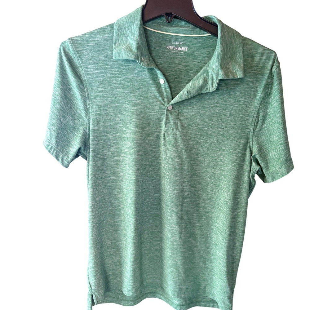 J Crew Performance Green Heathered Short Sleeve Polo Shirt Men's Size Large